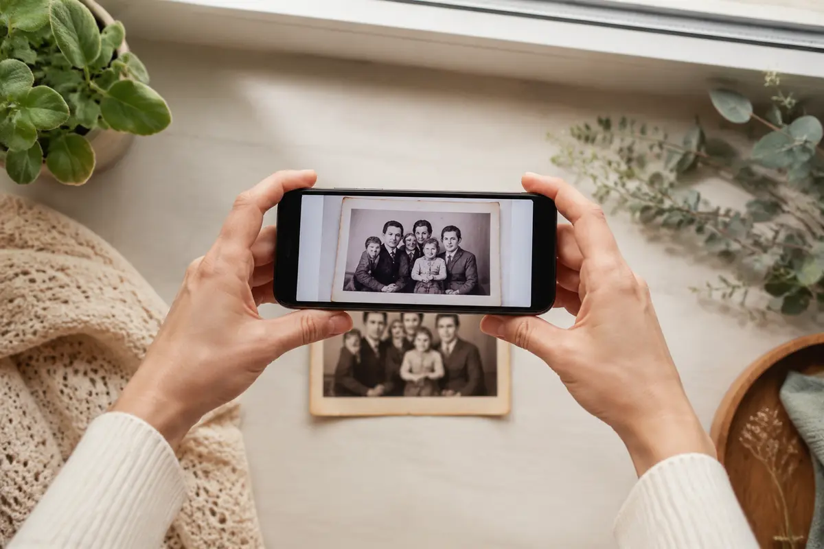 Съёмка старой фотографии телефоном без бликов